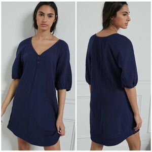 Anthropologie Taylor Puff-Sleeved Tunic Dress Navy Blue - Size: XS